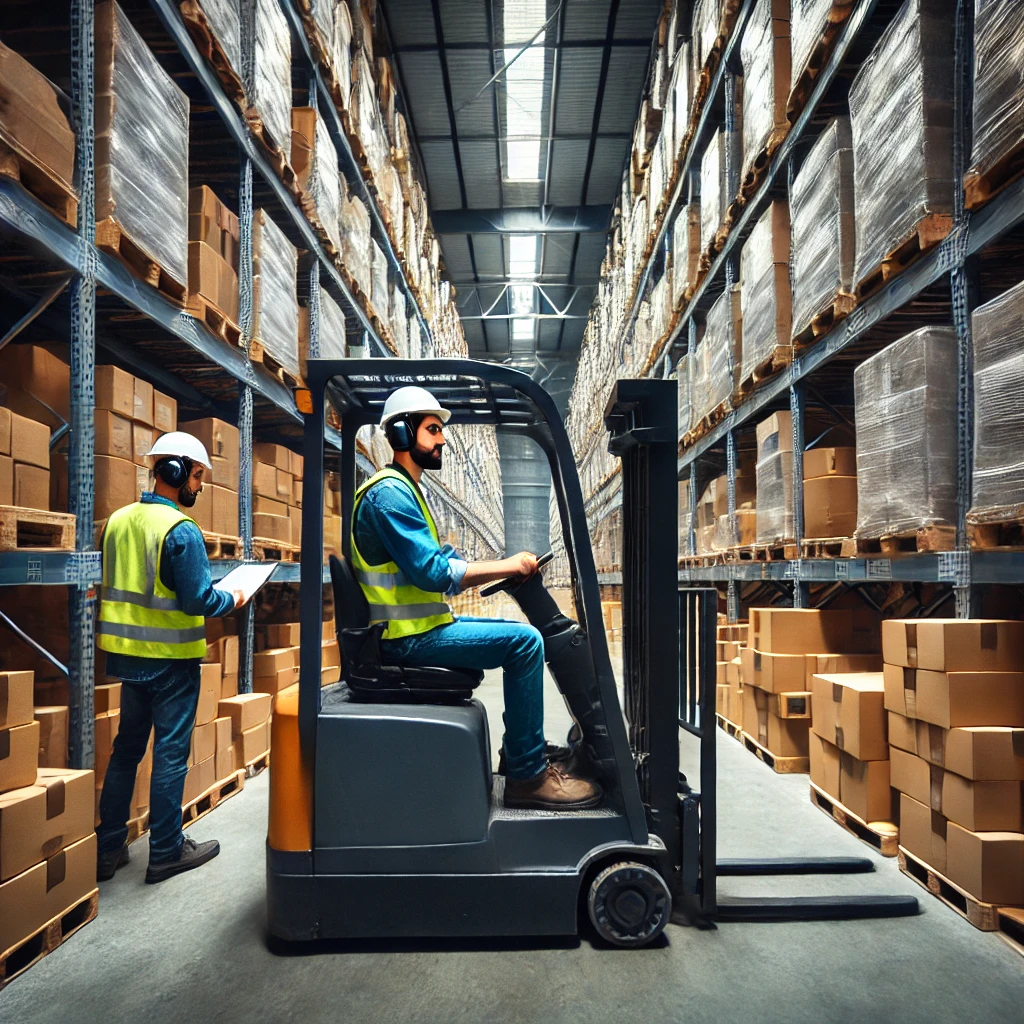 DALL·E 2025-01-17 21.56.15 – A warehouse worker in a warehouse environment, wearing protective gear, operating a forklift, surrounded by boxes and inventory in a spacious, organiz DALL·E 2025-01-17 21.56.15 - A warehouse worker in a warehouse environment, wearing protective gear, operating a forklift, surrounded by boxes and inventory in a spacious, organiz